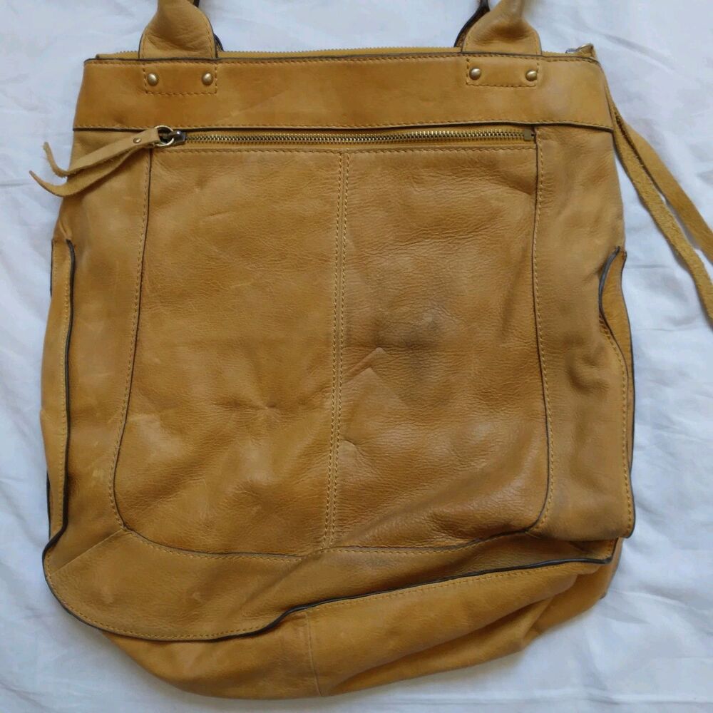 Lucky Brand Large Brown Leather Tote Shoulder Bag Distressed Y2K Boho Festival - Picture 8 of 14